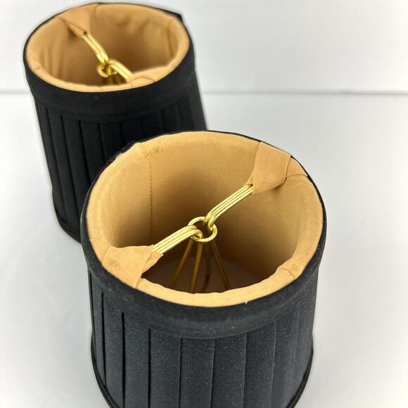 Set of Pleated Lined Chandelier Clip On Mini Shades Black & Gold - Picture 3 of 5